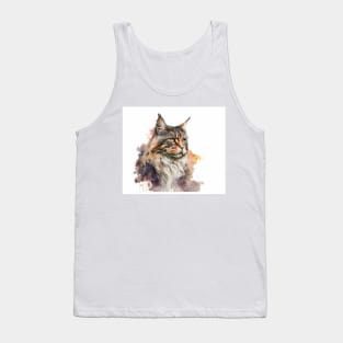 Maine Coon Cat Watercolour Painting Tank Top